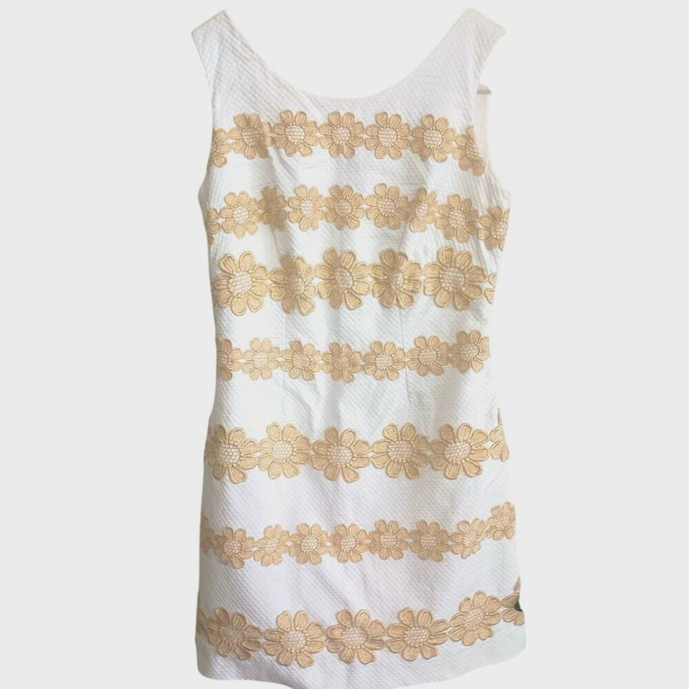 Lilly Pulitzer Delia floral mini dress sz 0/2 textured white/gold eyelet preppy